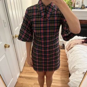 Ganni plaid collared mini dress